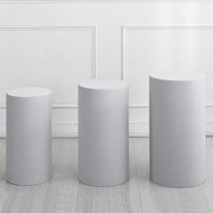 Uxcell Set of 3 Gray Cylinder Spandex Stand Covers, Plinth Stand Cover for Party Wedding Birthday Decoration, Only Contains Cylinder Covers (Elastic Fabric - Small)