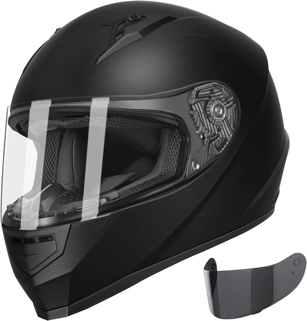 GLX GX11 Compact Motorcycle Helmet - Matte Black, Large - Full Face w/ Tinted Visor, DOT Approved L 