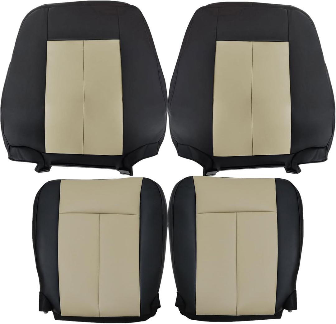 FZJDSD 4PCS Black and Tan 2-Tone Front Driver & Passenger Bottom & Top Back Non-Perforated Microfiber Leather Replacement Seat Covers Compatible with Ford Expedition Eddie Bauer Limited XLT 2007-2014