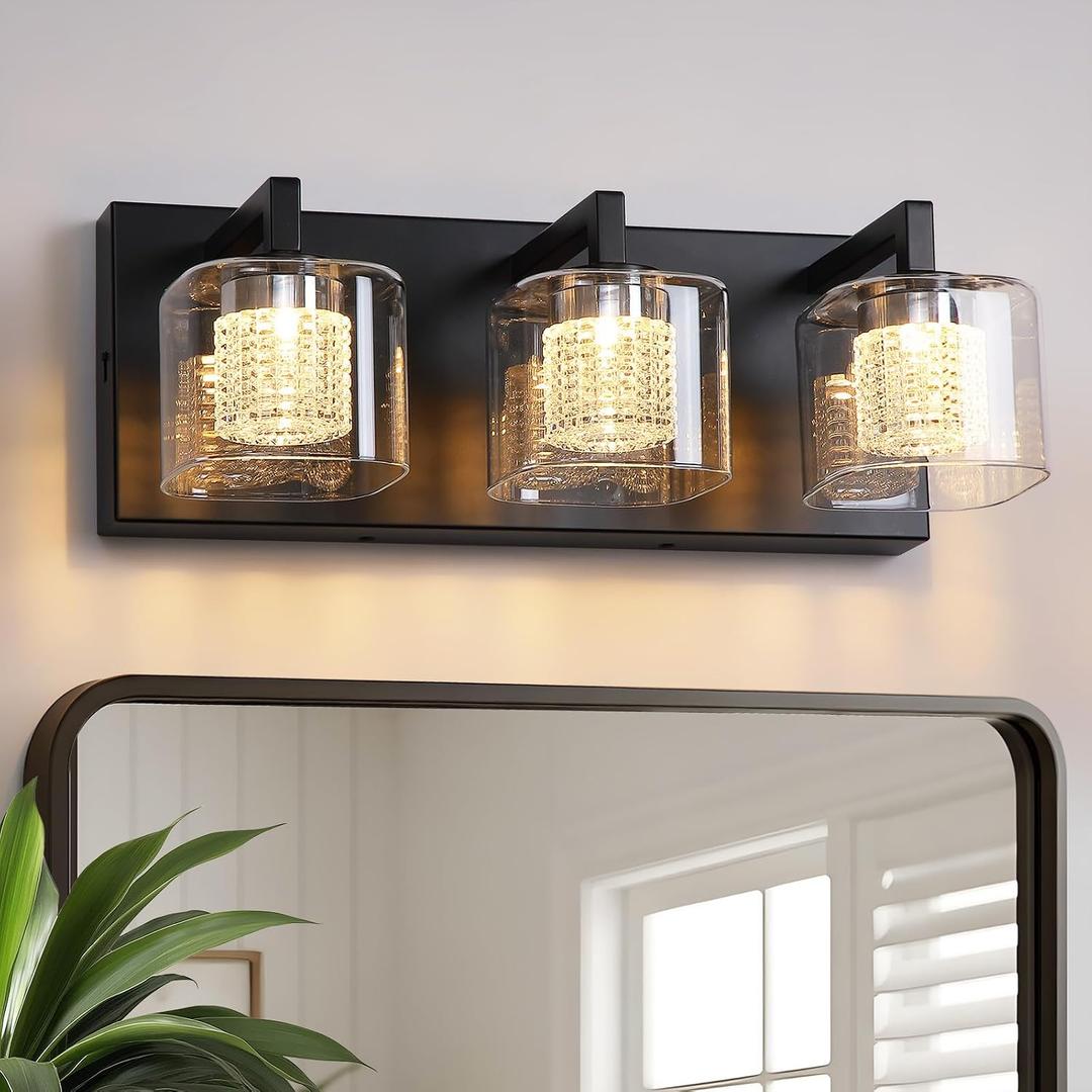 Dimmable LED Vanity Light, 3-Light Bathroom Light Fixtures over Mirror, 15.75"L x 7.48"W x 8.9"H