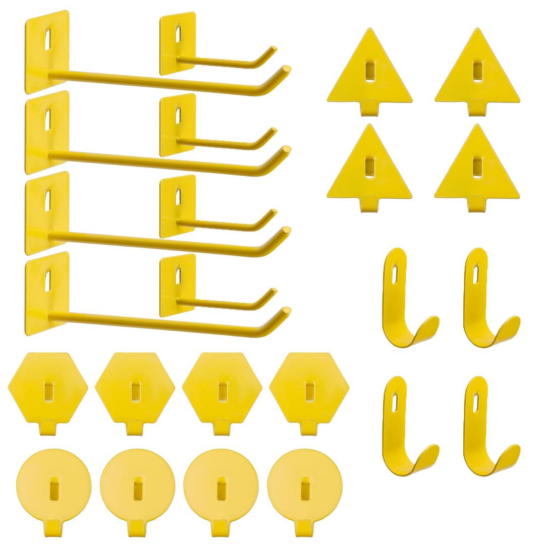 Savagrow 24Pcs Small Pegboard Hooks Set Yellow Study Peg Hooks 6 Styles Wall Organizing Hooks Office Hanging Hooks