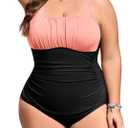 Plus Size Bathing Suit for Women Tummy Control Swimsuit One Piece Swimsuit Ruched Cute Swimsuits Vintage Swimwear 2026 (X-Large, Pink+Black)