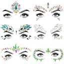 6 Pcs Festival Gems, Glitter Rhinestone Rave Face Jewels, Crystals Stickers, Eyes Body Temporary Tattoos