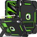 Grifobes for iPad A16 Case 11th Generation 11 inch 2025 / iPad 10th Generation Case 10.9 inch 2022, Heavy Duty Military Grade Shockproof Cover with Pencil Holder for i Pad 11/10 (Black+Green) (for iPad A16 11" / iPad 10th Generation 10.9)