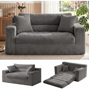 Erament Boneless Loveseat Sofa Couch, 2 in 1 Convertible Sofa Bed with Pillows, Fold Out Bean Bag Chair Boneless Floor Couch for Living Room Bedroom Office Lounge Apartment, No Assembly Needed, Grey