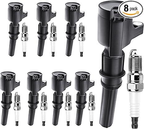 FD503 Ignition Coils Pack+3403 Iridium Spark Plugs Compatible with Ford & Lincoln 4.6L 5.4L F150 F150 Explorer Mustang Expedition Excursion E150 E250 F250 F350 Super Duty Navigator Mountaineer, 8PCS