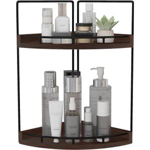 Dorhors 2-Tier Bathroom Counter Organizer,Vanity Counter Corner Shelf, Skincare, Wood Countertop Bathroom Storage and Organization for Kitchen (Walnut)