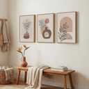 Framed Neutral Boho Wall Art Bedroom, 3 Piece Abstract Bohemian Brown Botanical Vase Canvas Artwork for Walls, Large Earth Tone Boho Pictures for Living Room Home Office Hallway Wall Decor, 16x24 Inch