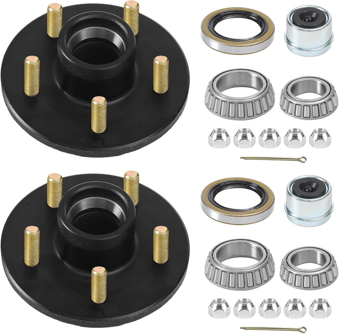 2 Sets 3500Lbs Trailer Hub Kit 5 Pair 4.5",5 Lug Axle Trailer Hub Fit 1-1/16" to 1-3/8" Trailer Tapered Spindle, Boat Trailer Hubs, 5 Lug Trailer Wheel Hub Kit 22017K (Black)