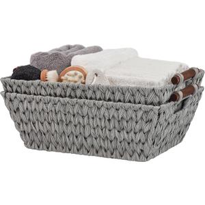 GRANNY SAYS 2-Pack Wicker Storage Baskets, Wicker Baskets for Organizing, Trapezoid Woven Basket with Handles, Storage Basket for Shelves, Gray (17"L x 13"W x 5"H)