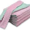 NEOWEMING 24PCS Kitchen Dishcloth, Microfiber Washcloth, Soft Cleaning Cloths, Coral Fleece/Lint Free/Absorbent/Quick Dry/Nonstick Oil Rags, Reusable Washable Tea Towel, 6''x10''(Pink & Green) Pack of 2