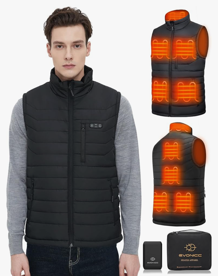 Heated Vest for Men - 7.4V 16000mAh Battery Pack, Lightweight Heated Apparel, Rechargeable Warming Vest - Large, Black
