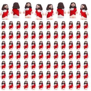 Bememo 100 Pcs Mini Jesus Figurines Bulk Little Jesus Toys Original Design Rubber to Hide and Seek Religious Party Favor Sunday Craft Baptism Gift for Easter Egg Stuffers (Red)