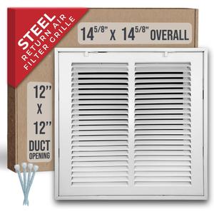 Fits 12x12 Duct Opening | Steel Return Air Filter Grille by Handua [Removable Door] for 1-inch Filters | Vent Cover Grill | White | HVAC Cold Air Intake Grille | Out Dim: 14 5/8"W X 14 5/8"H