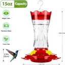 Hummingbird Feeders for Outdoors Hanging, BOLITE Glass Hummingbird Feeder, 4 Bee Guard Feeding Ports, Built-in Ant Moat, Leak Proof, 15 Ounces, Stars Decor, Red, 2 Pack, Gifts for Women Men