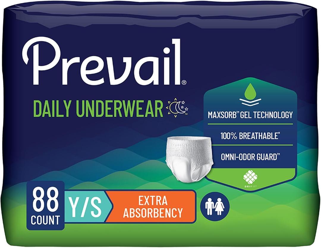 Prevail Daily Protective Underwear - Unisex Adult Incontinence Underwear - Disposable Adult Diaper for Men & Women - Maximum Absorbency - Small - 88 Count (4 packs of 22)