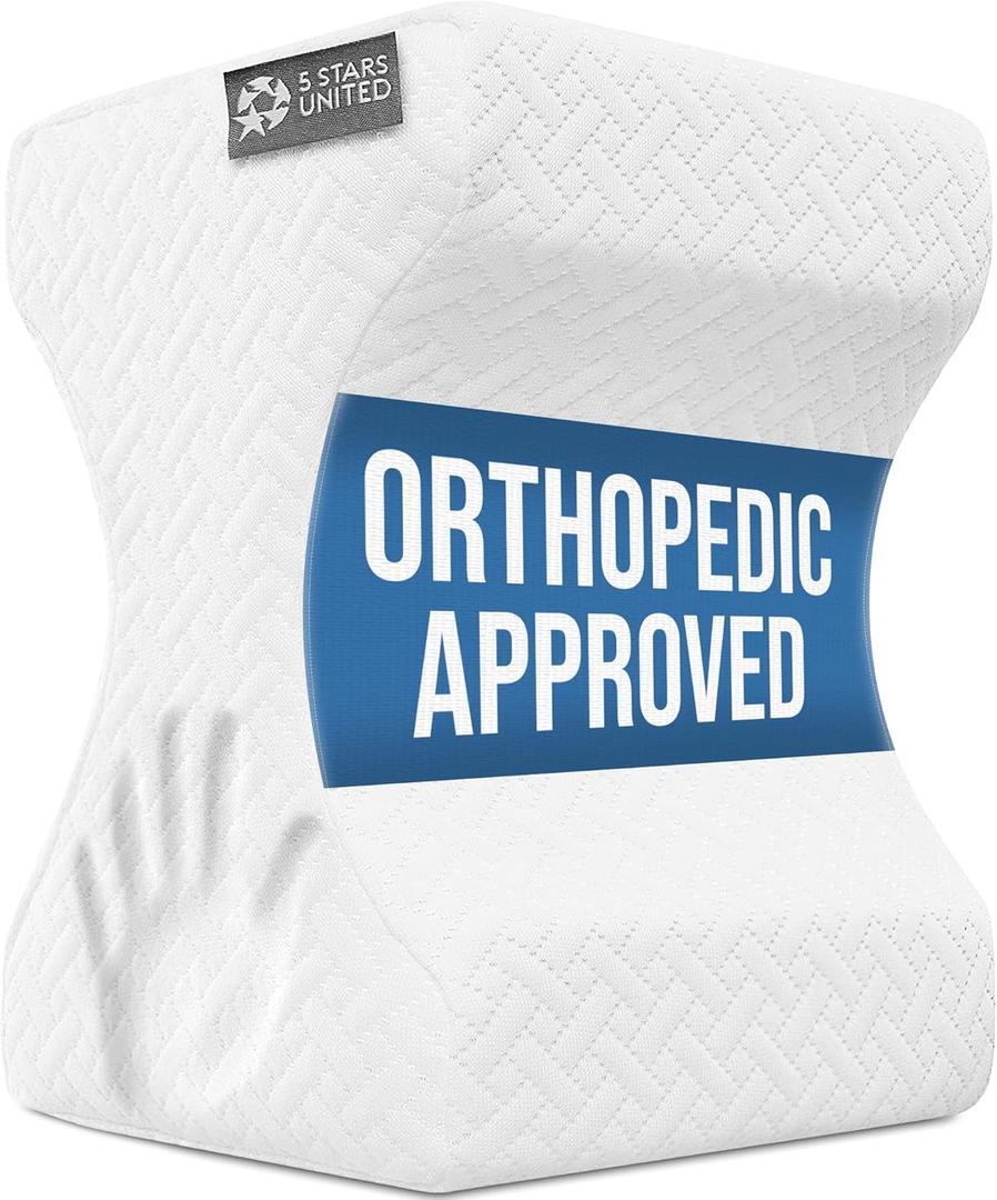 5 STARS UNITED Knee Pillow for Side Sleepers - Hip Pain Relief, Memory Foam Leg Cushion for Side Sleeping - Between Legs Pillow for Sciatica & Lower Back Pain, White (Standard)