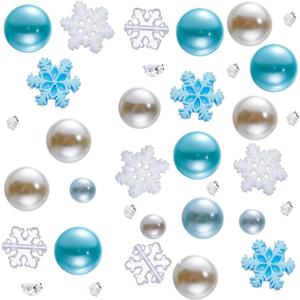 SUNNYCLUE 10000+Pcs Christmas Vase Filler Winter Vase Filler Blue Candle Fillers Faux Pearl Beads Floating Candles Centerpiece Jar Fillers Set Snowflake Cabochons Silver Glitter Powder for Home Decor