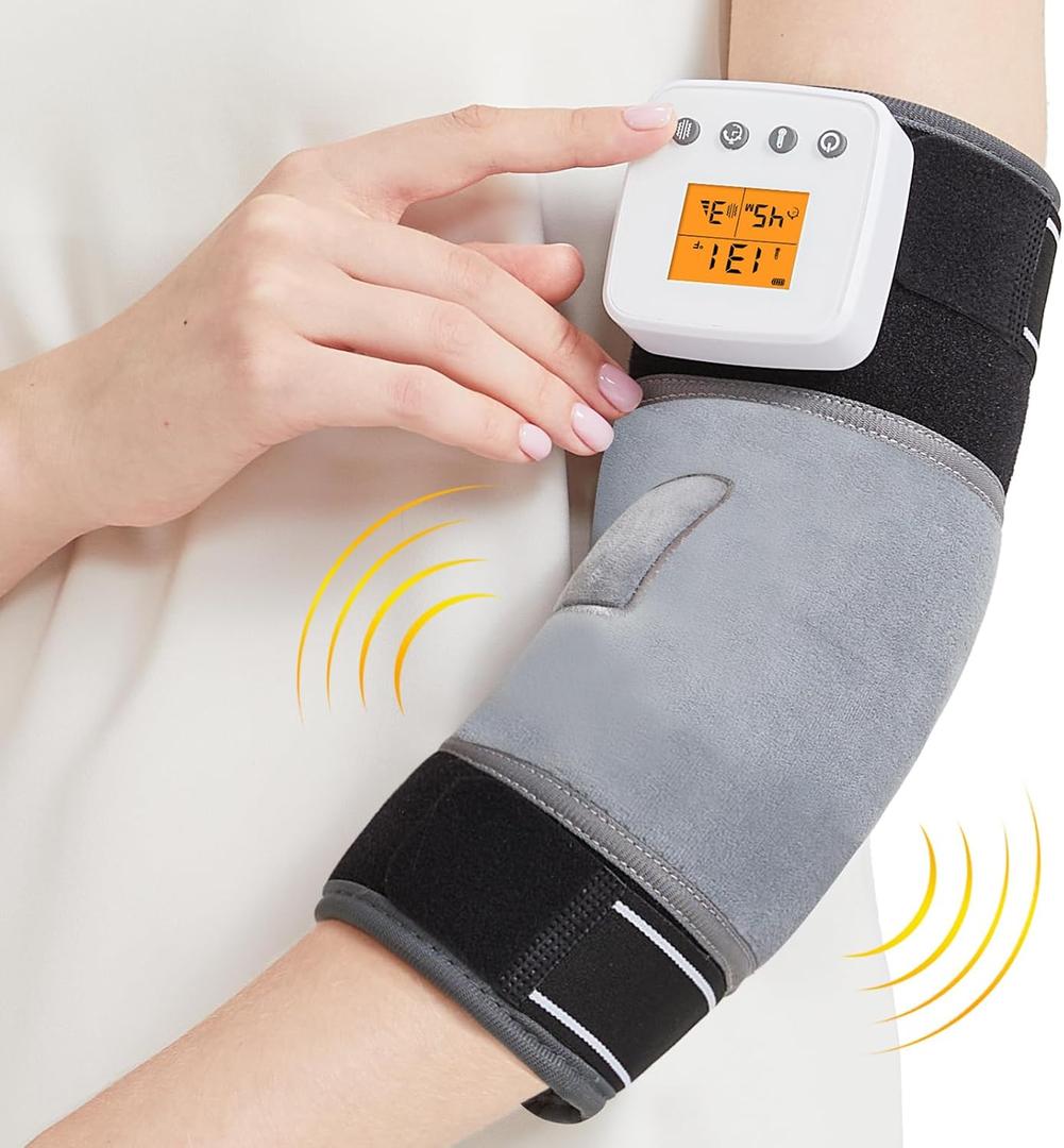 AOBOCO Cordless Elbow Massager with Heat and Vibration - Heated Elbow Brace Wrap for Tendonitis and Tennis Elbow, Portable Elbow Heating Pad to Keep Elbow Warmers for Men Women Elders
