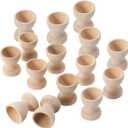 15pcs Wooden Easter Egg Holder Cups, DIY Wine Glass Shaped Egg Tray, Unpainted Khaki Egg Holders for Kids' Easter Crafts, Tabletop Decoration, 1.37x1.37x1.18inch
