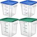Lallisa 4 Pcs 8 Qt and 4 Qt Clear Food Storage Containers with Lids, Handles and Scales, Commercial Grade Square Containers Polycarbonate Air Tight for Home Storage Kitchen Restaurant(Blue, Green)