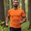 Mens Performance T Shirts Short Sleeve Athletic Fit Tee Shirt | Moisture wicking quick dry high elasticity gym activewear running top durable shrink resistant cooling workout tshirt (Orange, M)