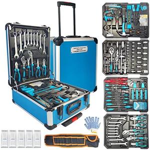 Arcwares 799pcs Aluminum Trolley Case Tool Set Silver, House Repair Kit Set, Household Hand Tool Set, with Tool Belt