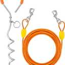 Petbobi Dog Tie-Out Cable and Stake - 15ft Heavy Duty Cable, No Tangle, 16in Ground Stake, Ideal for Yard, Camping and Beach, Suitable for Small Medium Large Dogs Up to 20 lbs, Orange