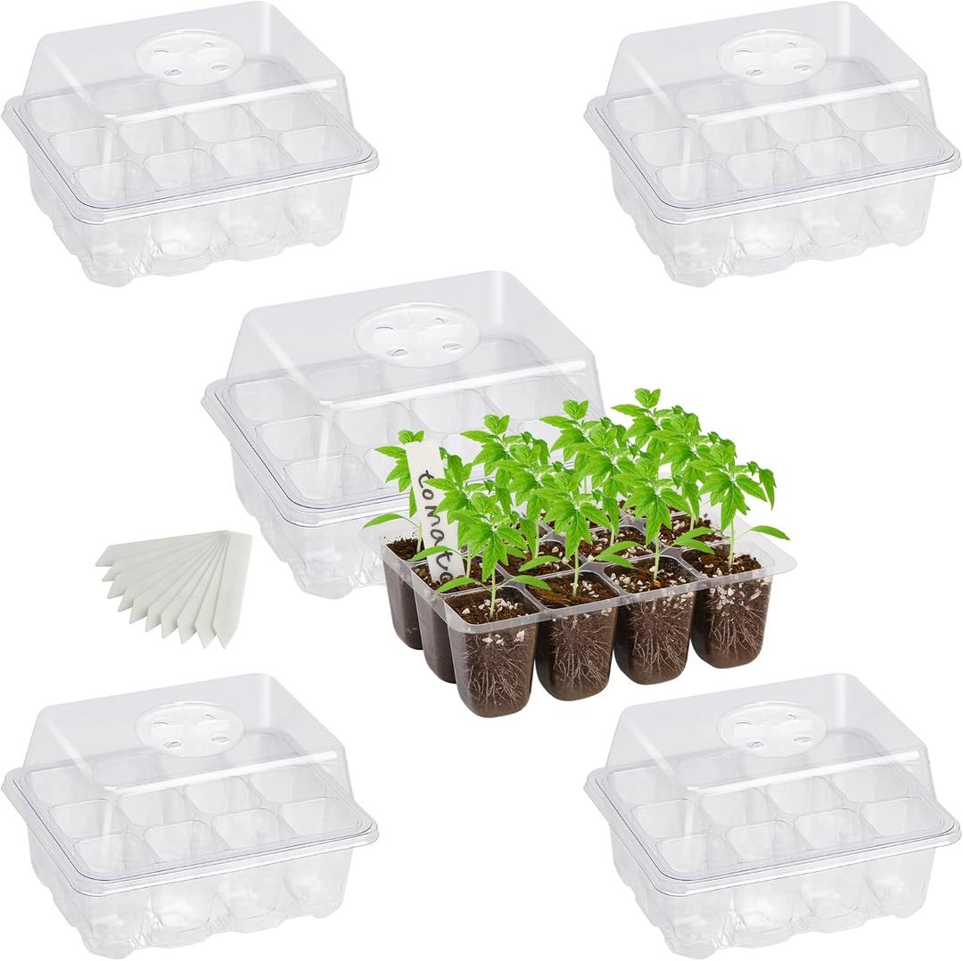 Bonviee 5-Pack Seed Starter Trays for Indoor Germination  Humidity Dome to Regulate Temperature & Humidity, Clear Tray for Root Observation, Drain Holes to Prevent Overwatering (5 Packs, Clear)