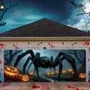 7 x 16 ft Halloween Garage Door Decorations Banner Giant Spider Halloween Garage Door Backdrop Cover Spider Pumpkin Horror Backdrop Decoration for Party Background Supplies