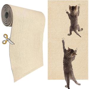 KEYIDE Self-Adhesive Cat Scratch Wall Climber, Wall Cat Scratcher Mat for Indoor Cats Kitten Trimmable Carpet Corner Protector 78.7"x15.8" (Beige) (Khaki)