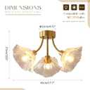 Gold Brass Flush Mount Ceiling Lights Fixture Clear Glass 3-Light Close to Ceiling Light Flower Glass Shape Shade Mid Century Chandelier Lighting for Bedroom Living Room Dining Room, 45*27cm/17.7*106