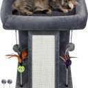 TWDEPART Cat Tree Tower with Cat Scratching Post for Indoor Cats, Activity Centre Climbing Tree with Scratching Board and Playful Toy Balls, Grey