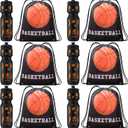 Talltalk 12 Pcs Basketball Party Favors 24 oz Basketball Water Bottle Gift for Team with Drawstring Bag Tumbler Cup Sports Themed Accessories for Events Gift Supplies