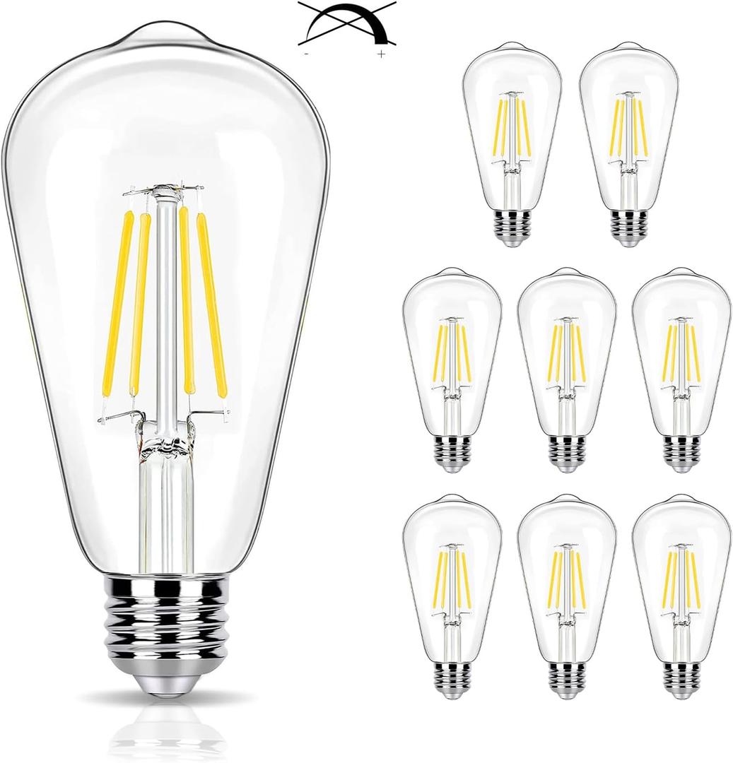8 Pack 40W Equivalent LED Edison Bulbs 4000K Cool White, ST58 4W Decorative LED E26 Light Bulbs for Hanging Lamp, 90 CRI, 450LM, Non-Dimmable