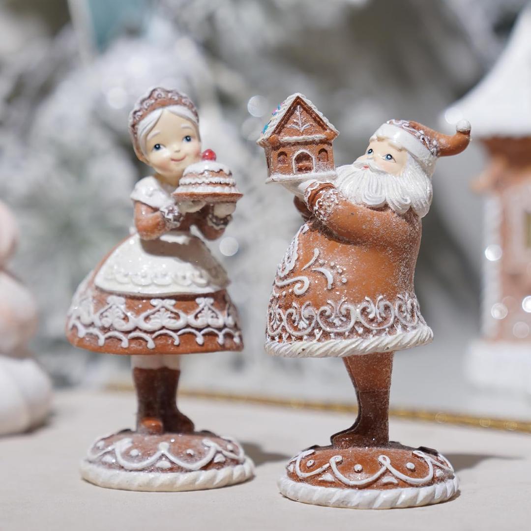 Braxio Gingerbread Christmas Decor Gifts for Women - 2Pc Resin Gingerbread Mr,Santa and Mrs.Santa Christmas Collectible Figurines Christmas Decorations Indoor Home Decor