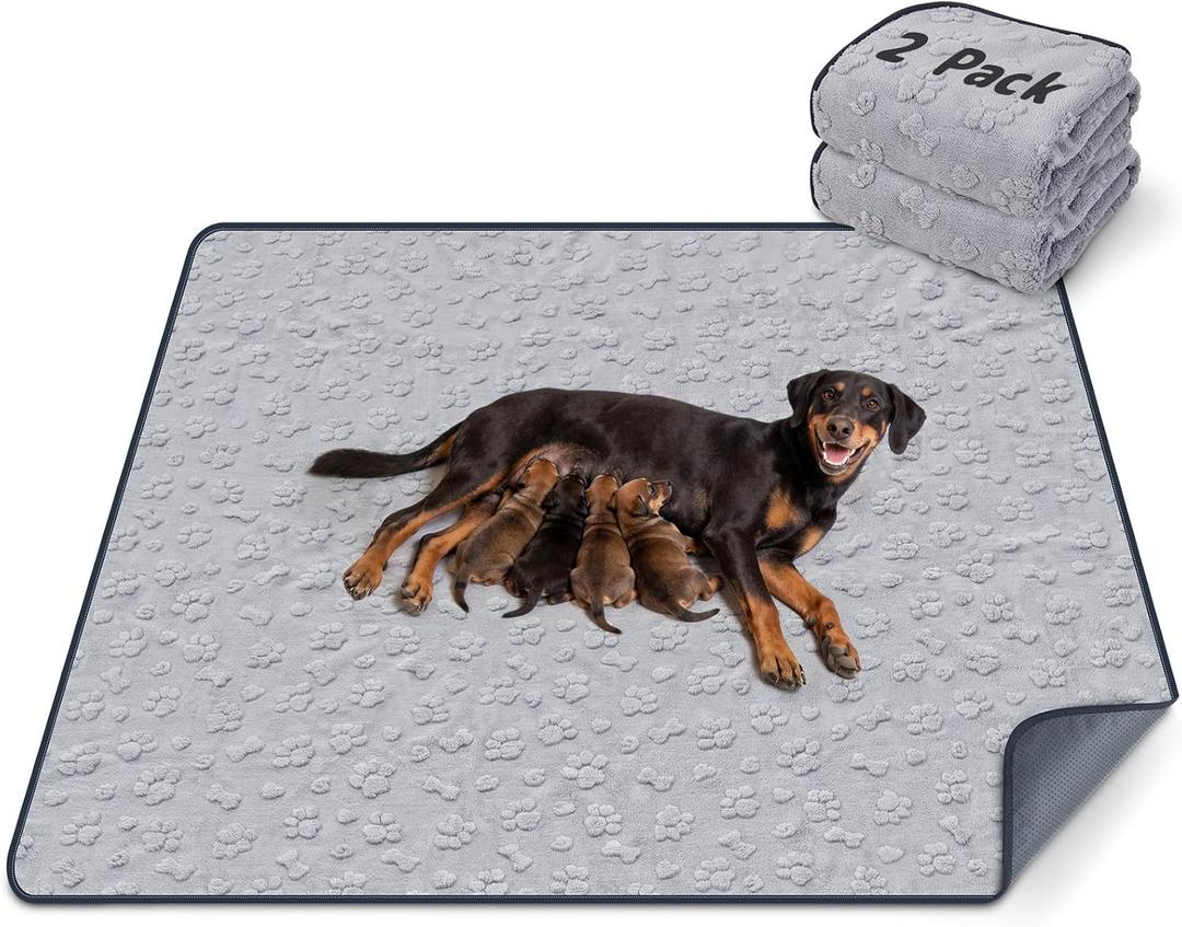 LOOBANI 2 Packs Extra Large Washable Pee Pads for Dogs 54"x54", Non-Slip Reusable Dog Mat, Super Absorbent Whelping Pads, Leak-Proof Dog Playpen Mat for Floor, Bed, Incontinence, Housebreak,Gray