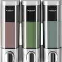 3 in 1 Wall Mounted Shower Dispenser, 3 x 10 oz Shampoo Body Wash Conditioner Pump Dispenser, No Drill for Bathroom & Kitchen (Silver)