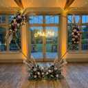 Novabright 2 Pcs 7 ft Large Metal Heart Arch Stand and Mr and Mrs Neon Sign for Wedding Party Valentine Proposal Engagement Birthday Bridal Ceremony Backdrop Wall Gold Decoration, Outdoor, Indoor