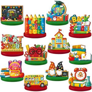 Wesiti 12 Pcs Back to School Table Decorations Wooden First Day of School Table Centerpiece Alarm Clocks Backpacks Tabletop Topper Decor for Classrooms Office Home Tiered Tray Decor Party Favor