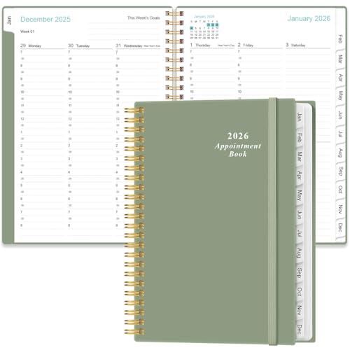 2026 Appointment Book & Planner - 2026 Daily Hourly Planner from January 2026 - December 2026, Weekly Appointment Book with 30-Minute Interval, Medium 6.4" x 8.5", Green-C