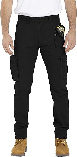 Mens Cargo Pant 100% Cotton Slim-Fit Relaxed Tactical Hiking Heavy Duty Workwear 6 Pockets Outdoor Cargo Works Pants Size S