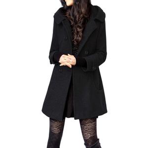 Tanming Women's Warm Double Breasted Wool Pea Coat Trench Coat Jacket with Hood (Large, Black)