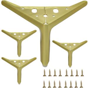 4.7 inch/12cm Brushed Gold Metal Furniture Legs Set of 4, 4pcs DIY Replacement for Short Cabinet Legs, Sofa Legs, Small Dresser Legs