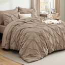 Bedsure Queen Comforter Set Khaki - Bed in a Bag Queen Size 7 Pieces, GentleSoft Pintuck Bed Set Gift for Family, Pinch Pleat Khaki Comforter with Sheets, Pillowcases & Shams