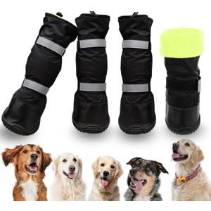 SUNFURA Dog Rain Boots with Warm Fleece, Waterproof and Skid-Proof Medium Large Dog Shoes with Reflective Straps and Rugged Sole, Pet Snow Booties Winter Paw Protector for Outdoor Running Hiking, L 