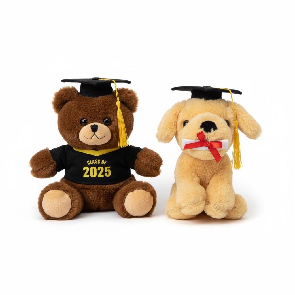 Bear and Dog Fluffy Plushies, Class of 2025 celebration toys