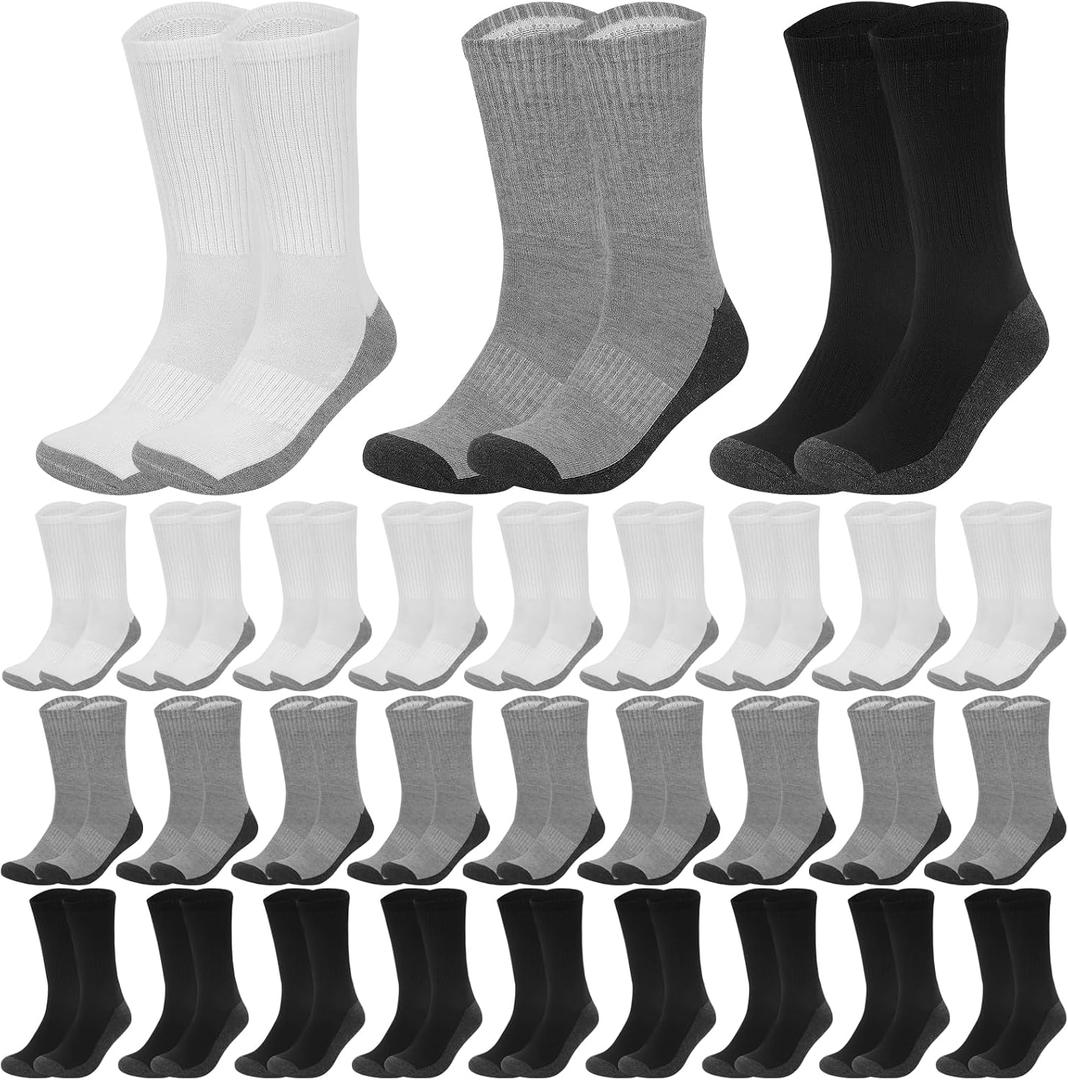 Usavemo 30 Pairs Mens Crew Athletic Socks Cushion Running Ourdoor Sports Work Socks for Men Size 10-13 (Black, L)