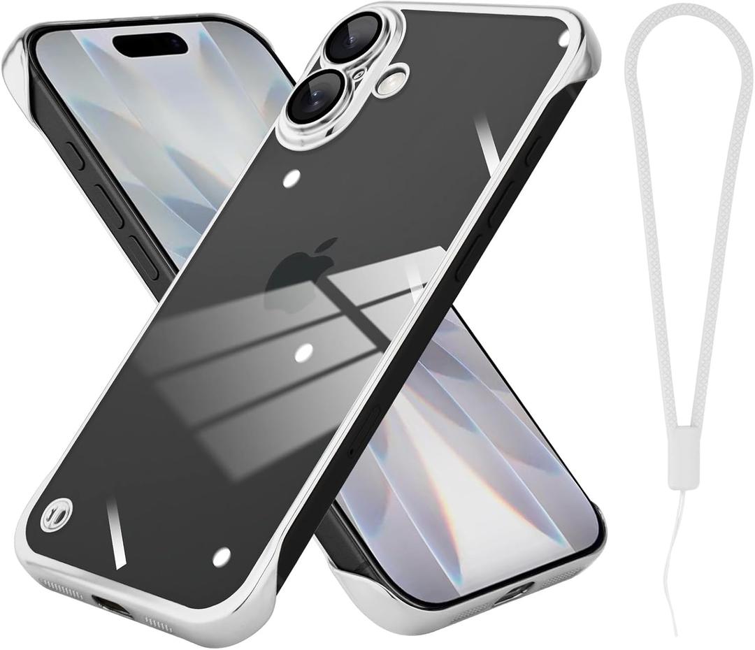 Phone Case, Compatible with iPhone 17, Transparent Electroplated Silver Phone Case, Frameless Design, with Camera Lens Protection.