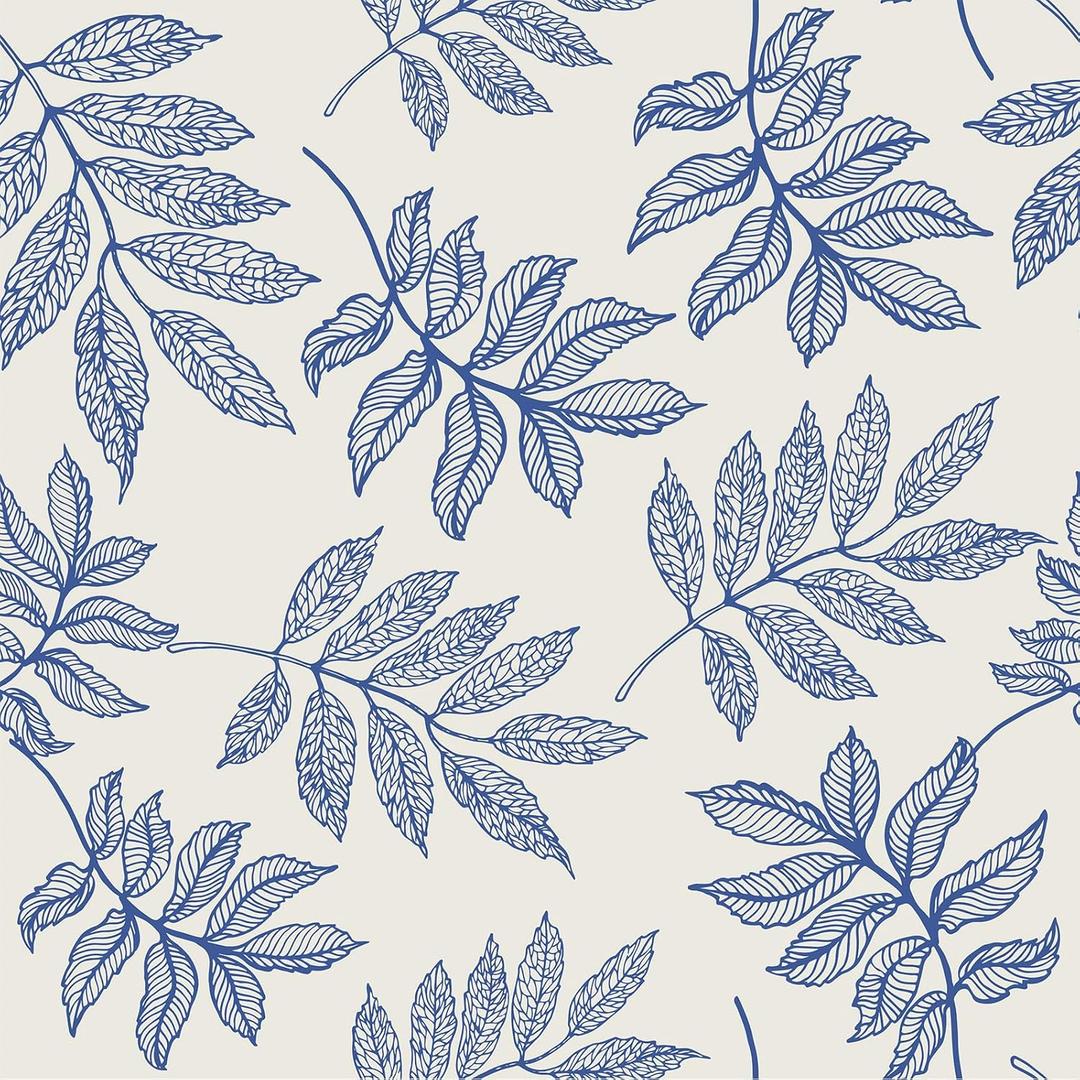 Boho Blue Leaf Wallpaper Peel and Stick Farmhouse Elegant Floral Wallpaper Self Adhesive Leaf Contact Paper for Shelf Cabinets Botanical Foliage Wall Paper for Living Room Bedroom 12"x118"